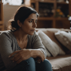 Mujer chilena gestionando su ira en una discusión familiar